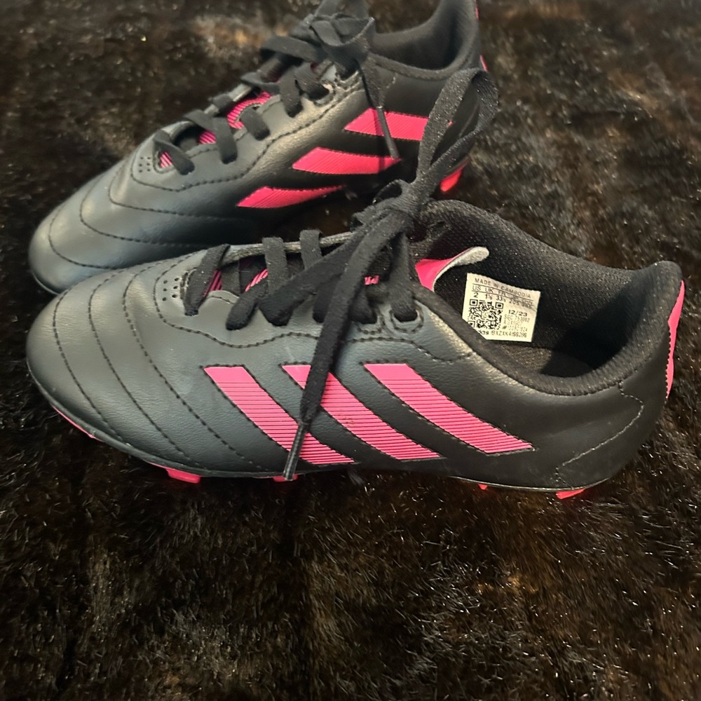 Adidas Kids Soccer Cleats Size 2 Black Pink Firm Ground